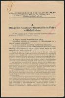 1937 A Magyar Nemzetiszocialista Pár célkitűzése 4 oldalas pártprogram