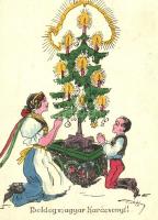 Boldog Magyar Karácsonyt! / Hungarian Irredenta Christmas greeting art postcard s: Pálffy