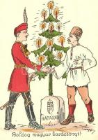 Boldog Magyar Karácsonyt! Határkő / Hungarian Irredenta Christmas greeting art postcard s: Pálffy