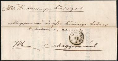 1861 Kolozs vármegye bizottmányának levele gr Teleki László gyászhírével 3 oldalon