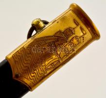 cca 1970 Szovjet tengerész tőr, jelzett (ZIK), sorszámmal, réz-bőr, műanyag,(24561), h:31 cm