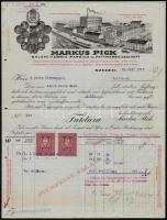 1927 Szeged, Markus Pick szalámigyár díszes fejléces számla, okmánybélyeggel