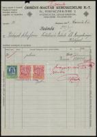 1924 Örmény-Magyar Kereskedelmi Rt. fejléces számla, okmánybélyegekkel