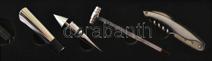 Bornyitó készlet fa dobozban, jó állapotban, 36×11×12 cm