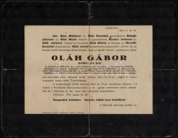 1942 Oláh Gábor (1881-1942) költő, író, halálozási értesítője, szakadt.