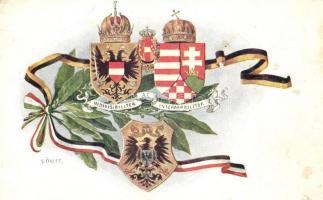 Indivisibiliter AC Inseparabiliter / Austro-Hungarian and German coats of arms. Viribus Unitis. B.K.W.I. 3168-2. s: C. Öhler (Rb)