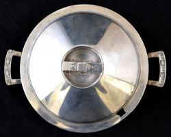 cca 1930 Art Deco fém szószos tálka, 9,5x18 cm, d: 13,5 cm