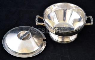 cca 1930 Art Deco fém szószos tálka, 9,5x18 cm, d: 13,5 cm