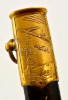 cca 1970 Szovjet tőr (légierő), jelzett (ZIK), sorszámmal (607192), réz-bőr, műanyag, h:31 cm