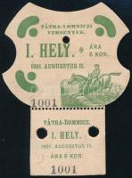 1901 Tátralomnici lóverseny, helyjegy, 9x6,5 cm