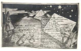 1942 Jóska lelkem elküldöm tenéked... Második világháborús romantikus katonai művészlap / WWII Hungarian romanctic military art postcard