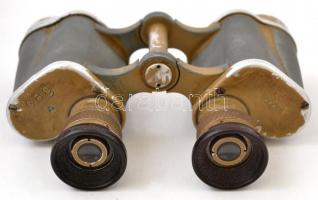 cca 1940 CAG  6×30 távcső, kopott, jelzett, eredeti bőr tokjában, Afrika Korps festéssel 11×16 cm / ...