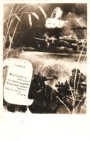 1943 Második világháborús romantikus katonai montázslap repülőgéppel / WWII Hungarian romanctic military montage postcard with aircraft