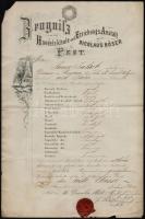 1854 Pest, Német nyelvű kereskedelmi iskolai bizonyítvány, viaszpecséttel