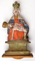 cca 1800-1900 Sasvári Pieta, festett fa, kopott, modern hátlappal, 32×16,5×5,5 cm