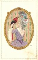 Lady with parrot. B.K.W.I. 622-4. s: August Patek