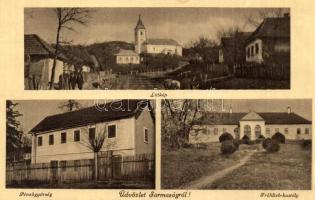 Sarmaság, Sarmasag; látkép, templom, Pénzügyőrség, Frőhlich kastély / general view, church, finance guard and customs office, castle (EK)