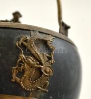 XIX. sz vége: Jelzett kínai ópiumpipa- Jáde, fém, gazdagon díszített, sárkány és majom figurával és ...