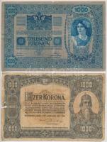 1902. 1000K piros Deutschösterreich felülbélyegzéssel + 1920. 1000K Orell Füssli Zürich T:III,III- ly., szakadás