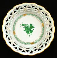 Herendi Apponyi mintás áttört kosár, kézzel festett, jelzett, hibátlan, d:18,5 cm