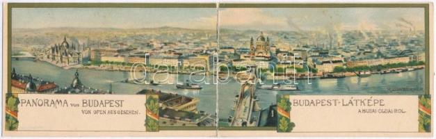 Budapest, Látkép a budai oldalról, litho panorámalap / panoramacard litho s: Rosenberger (r)