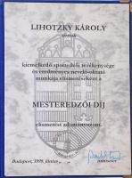 Ifj. Szlávits László (1959-) 1999. "Mesteredző" Br plakett eredeti tokban (98mm) és vízila...