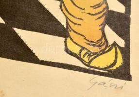 Gácsi Mihály (1926-1987): Csizmáskandúr. Színes linó (66/100), papír, jelzett, 45×60 cm