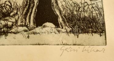 Gácsi Mihály (1926-1987): Felszabadulás emlékére. Rézkarc, papír, jelzett, üvegezett keretben 40×59 ...