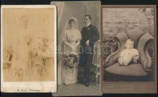 cca 1900 18 db régi keményhátú fotó vegyes méretben