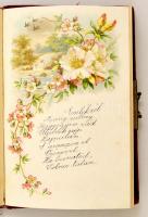 cca 1890 Emlékkönyv plüss borítással, virágos képekkel, néhány beírással