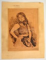 Glatz Oszkár(1872-1958)-Prihoda István (1891-1956): Lány kendőben, rézkarc, papír, jelzett, 36×24 cm