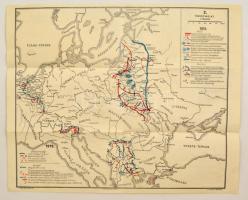 I. világháborús keleti front térképe 1914-ben és 1915-ben, kétoldalas, kiadja Czékus Zoltán, 34x41 c...