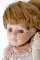 Biszkvit fejjel és végtagokkal készült baba, eredeti ruhájában, m: 31 cm