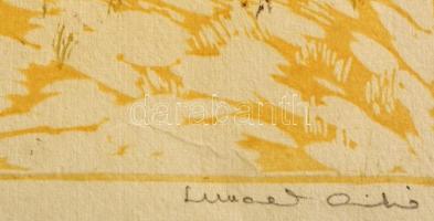 Lunczer Anikó (1942- ): Fák. Színes linómetszet, papír, jelzett, 34x24 cm