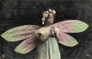 4 db RÉGI pillangós kislány motívumlap / 4 pre-1945 butterfly girl motive postcards