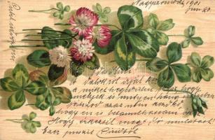 4 db RÉGI virágos litho motívumlap / 4 pre-1902 flower litho motive postcards