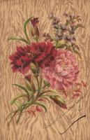 4 db RÉGI virágos litho motívumlap / 4 pre-1902 flower litho motive postcards