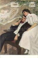 7 db RÉGI motívumlap cigarettázó párokkal / 7 pre-1945 motive postcards with couples smoking cigaret...