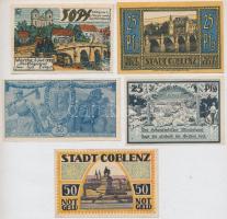 Német Birodalom / Weimari Köztársaság 1918-1921. 5db klf szükségpénz, közte Coblenz, Wartha T:I-,II,...