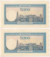 Románia 1944. 5000L (4x) egyugrásos sorszámkövető párral T:II 
Romania 1944. 5000 Lei (4x) with seq...
