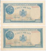Románia 1944. 5000L (4x) egyugrásos sorszámkövető párral T:II 
Romania 1944. 5000 Lei (4x) with seq...