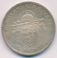 1938. 5P Ag "Szent István" T:2 patina, ph.
Adamo P8.1