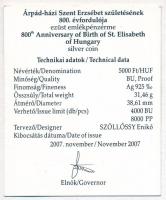 2007. 5000Ft Ag "Árpád-házi Szent Erzsébet" tanúsítvánnyal T:1 ujjlenyomat
Adamo EM213