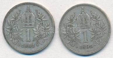 Ausztria 1899-1901. 1K Ag "Ferenc József" (2xklf) T:2-,3 Austria 1899-1901. 1 Corona Ag &q...
