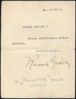 Kacsóh Pongrác (1873-1923) zeneszerző saját kézzel aláírt üdvözlő levele