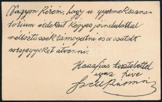 Széll Kálmán (1843-1915) miniszterelnök saját kézzel aláírt sorai névjegykártyáján