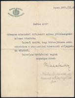 Blaha Sándor (1874-1948) belügyminisztériumi államtitkár, Blaha Lujza fiának aláírása levélen