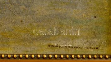 Halász jelzéssel: Fiáker. Olaj, karton, kertben, 15×21 cm