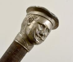 cca 1900 Katonai fenyítőpálca. Ón, porosz katonatiszt fejjel. Fémszál, bőr, h:87 cm / German militar...