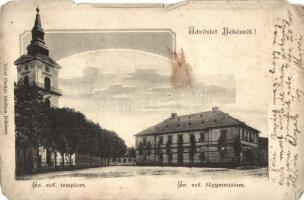 1911 Békés, Református templom és református gimnázium. Kiadja Véver Oszkár (b)